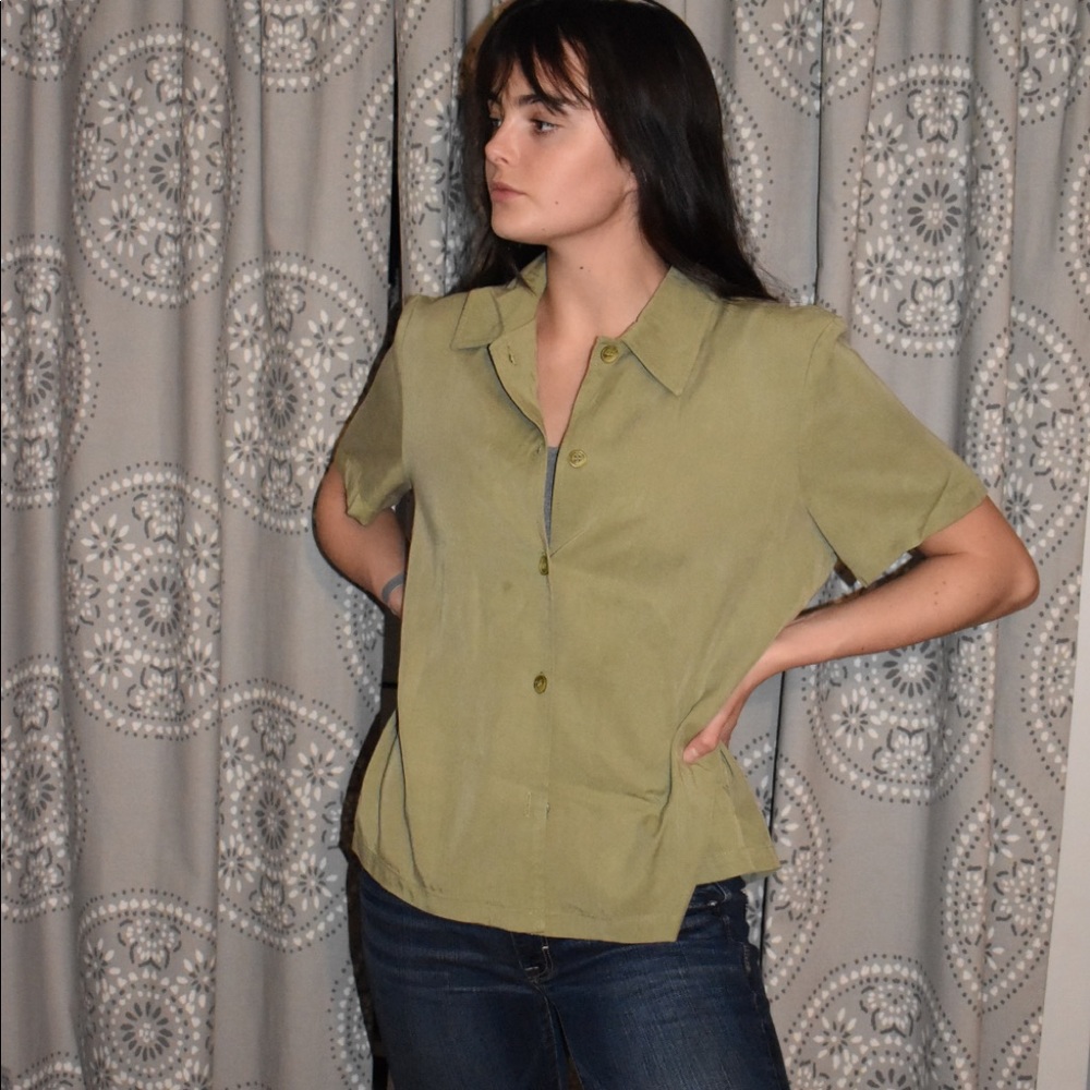 Short-sleeve button down rayon top by Sag Harbor